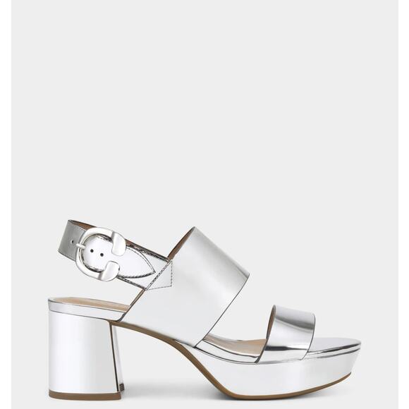 AEROSOLES Camera Platform Sandal in Silver Metallic Faux Leather Sz 7.5 NWT $135 - Picture 1 of 4